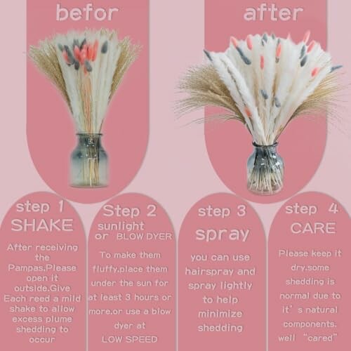 Pampas grass care guide with steps for maintenance before and after setup. Make the most out of your pampas grass decoration!